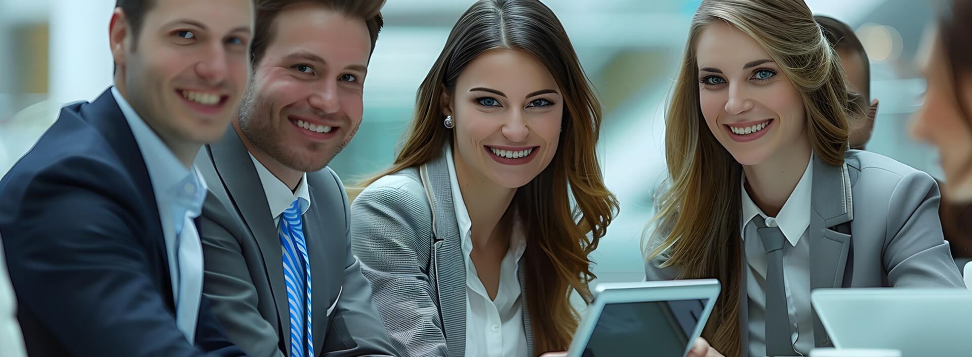 Group of smiling colleagues in business attire